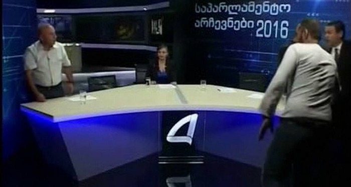 Georgian parliamentary candidates brawl on TV - NO COMMENT